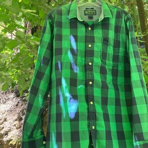 American Rag plaid green and blue button down shirt.